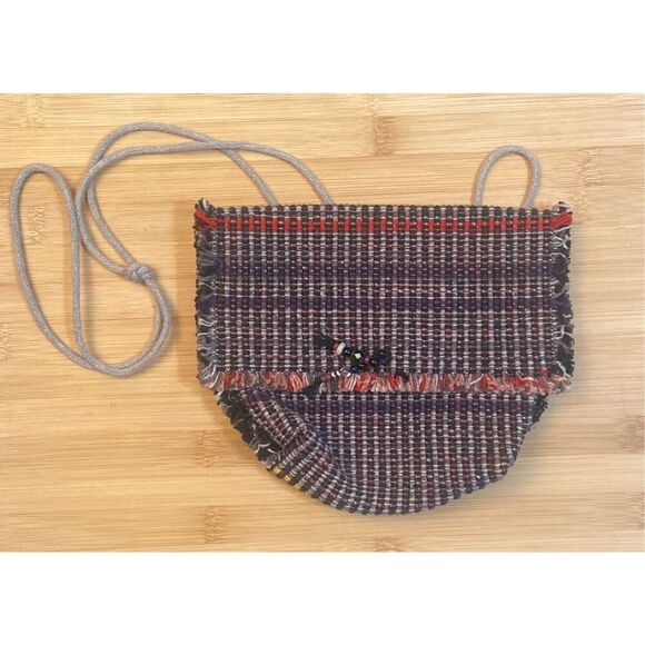 ? Handmade Gray Red Navy Woven Cloth Purse Shoulder Crossbody Beautiful Unique - Picture 1 of 10
